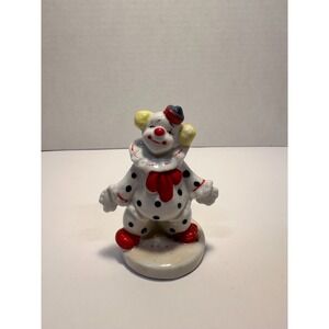 Vintage Flambro Taiwan Ceramic Clown Figurine Black Polka Dot Emmett Kelly